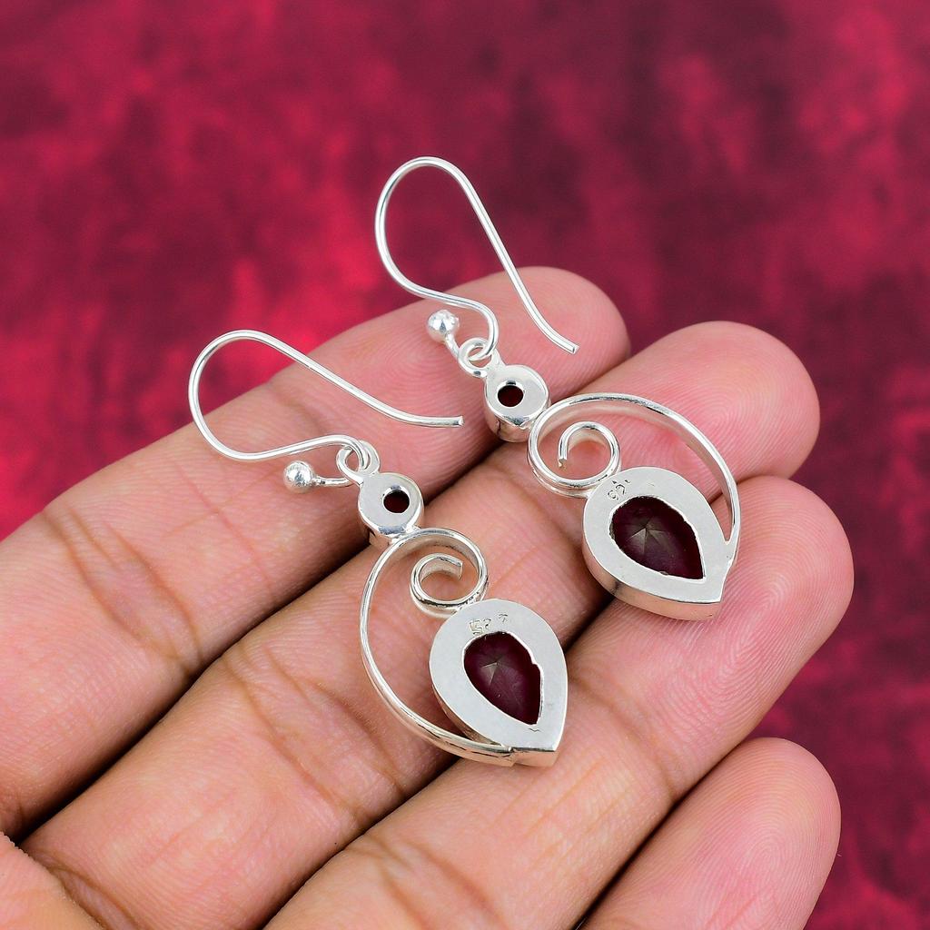 Серьги с ограненным рубином, драгоценные камни, серьги из стерлингового серебра 925 пробы, подарок для женщин, серьги ручной работы