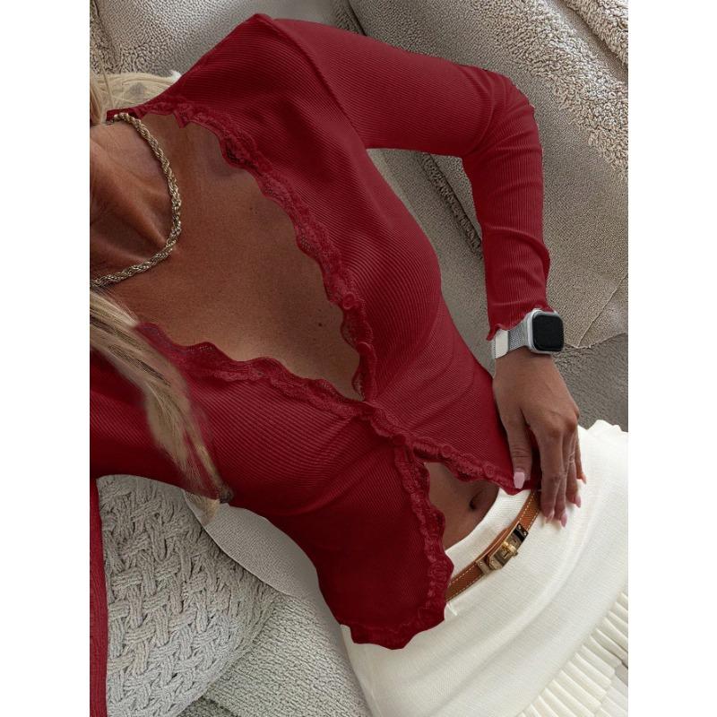 Women S Long Sleeve V Neck Lace Trim Knit Cardigan Top