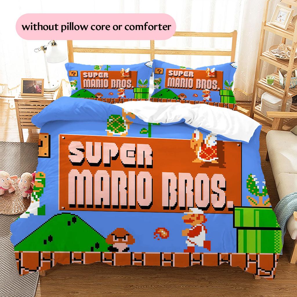 Super Mario Pattern Bedding Home Decoration Birthday Gift ( 1 duvet cover + 2 pillowcase, without core),fan merchandise.