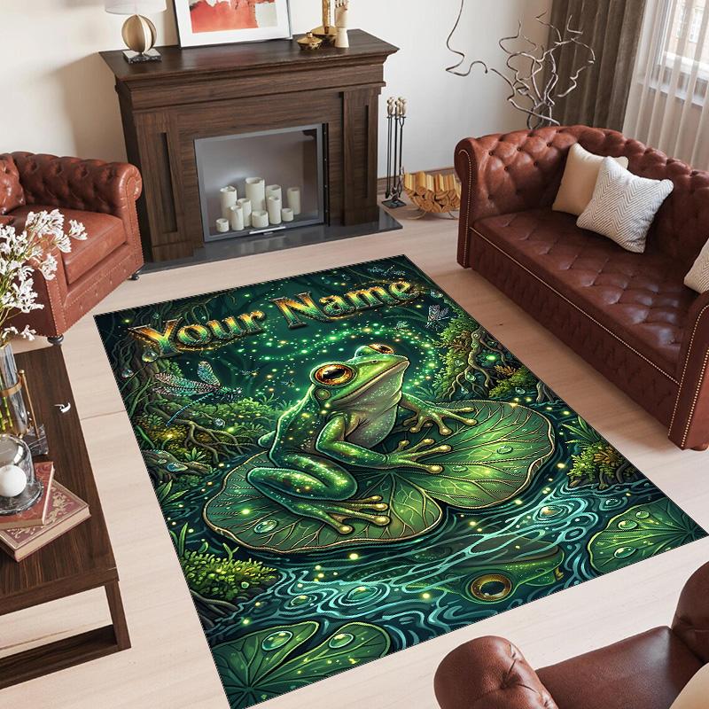Frog Theme Crystal Velvet Floor Rug Personalized Custom Name Text Warm Carpet Home Decoration