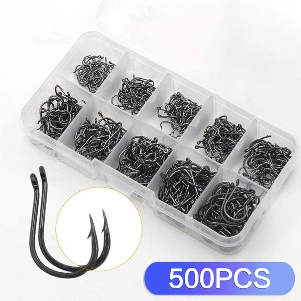 100/500 PCS Fishing Hooks Set #3~#12 Carbon Steel Single Circle Fishhook Fly Fishing Jip Barbed Carp Hooks Sea Tackle Accessorie