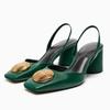 Sandals Women Pumps Metal Decoration Fashion Square Toe Chunky Heels Dress Shoes Elegant High Heels Ladies Mules