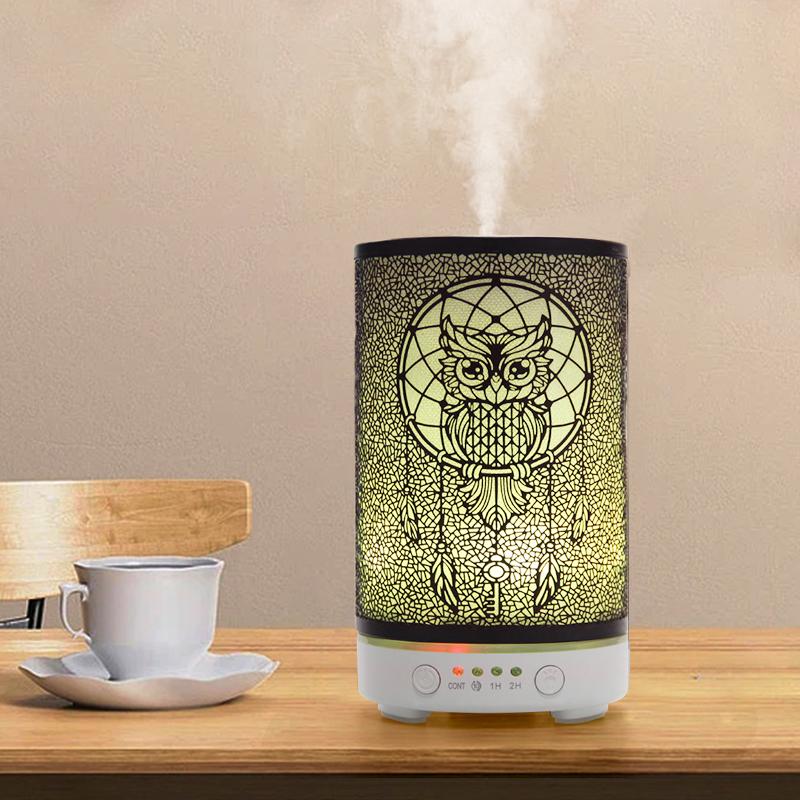 Bedside Table Light Seven-color Atmosphere Night Lights 100ml Aroma Diffuser Timer Hollow Owl Ultrasonic Air Humidifier for Home