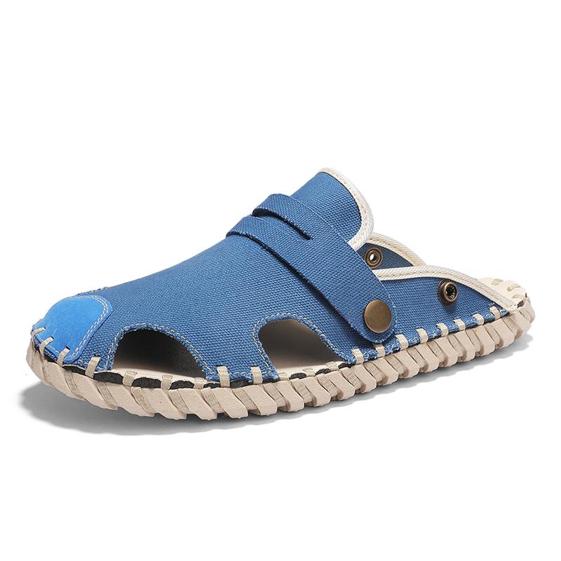 Дышащие с ручной прошивкой парусиновые повседневные тапочки Модные мужские дизайнерские стили Уличная прогулочная обувь Черная повседневная обувь лето Новые плоские