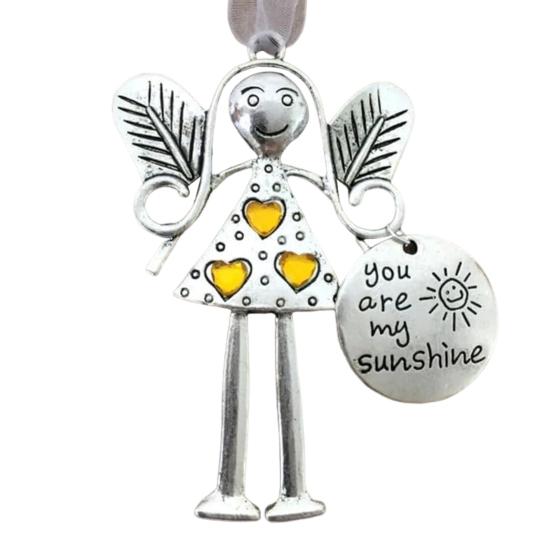 Angle Girl Hanging Decoration Iron Art Silver Color Wing Love Heart Rhinestone Carved Words Friendship Ornament Pendant Birthday Festival Gift