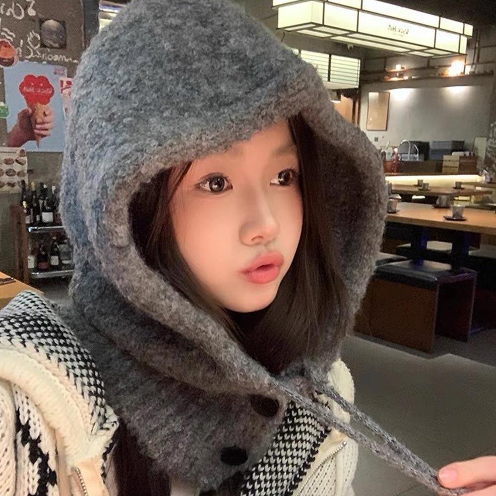 Hat and Scarf Integrated Women Balaclava Plush Windproof Cap Knitted Beanies Outdoor