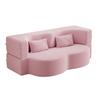 Convertible Floor Sofa With 2 Pillows 15" Full Size Folding Mattress Teddy Fabric Foam-Filled Sleeper Couch Bed For Living Room