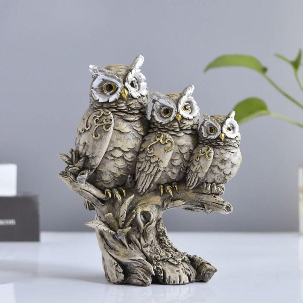 Resin Owl Figurines Creative Tabletop Ornament Home Decor Owl Statue Living Room