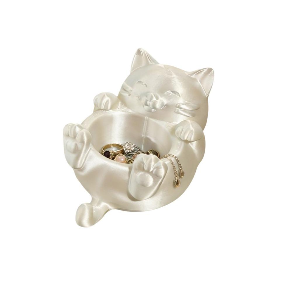 Cute 3D Printed Trinket Holder Plastic Jewelry Storage Box Modern Lucky Cat Storage Box  Office