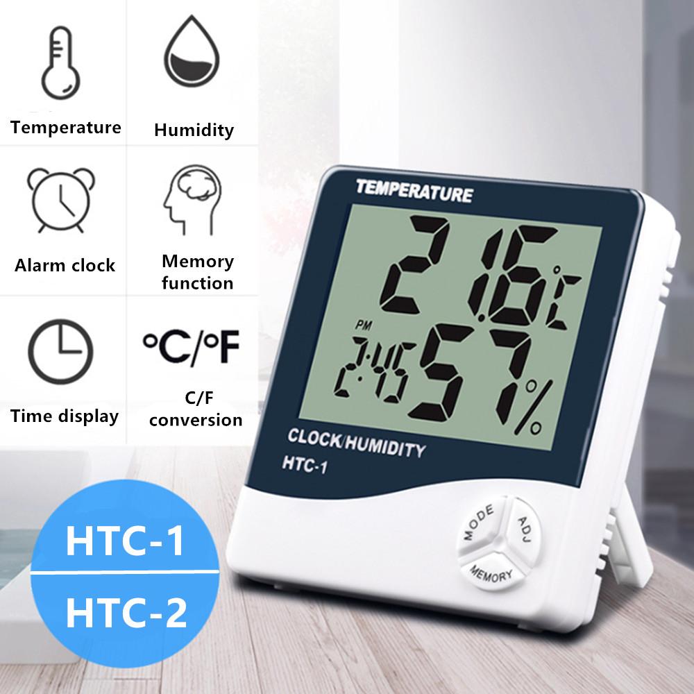 LCD Electronic Digital Temperature Humidity Meter Indoor Outdoor Thermometer Hygrometer Weather Station Clock HTC-1 HTC-2
