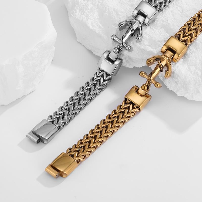 Classic Vintage Stainless Steel Anchor Bracelet Polished Double-Row Reversible Chain Unisex Cuban Link Gift