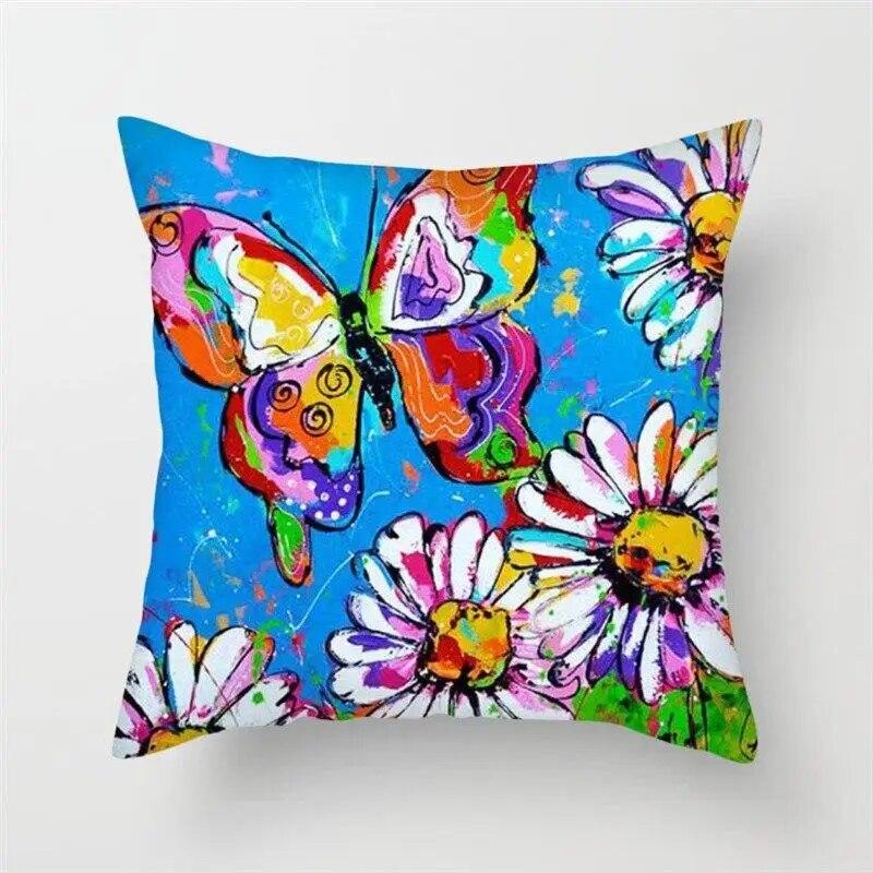 Colored Butterfly Animal Flower Cushion Cover for Home Living Room Sofa Chair Pillow Decoration Throw Pillow Cover