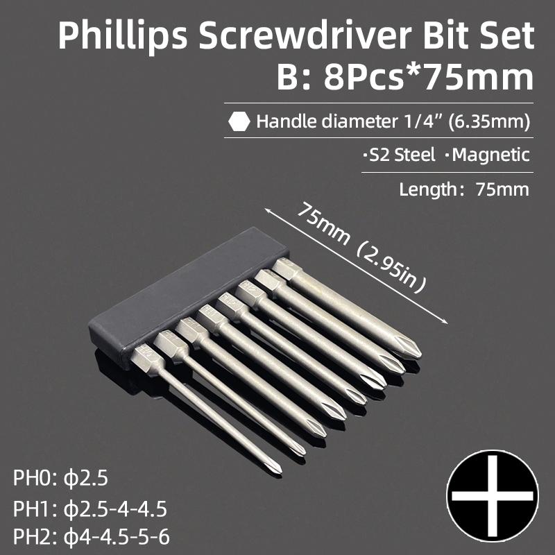 1PC Phillips Screwdriver Bits Cross Head Magnetic Screwdrivers PH00 PH1 PH2 S2 Alloy Steel Hex Shank Hand Tools 50/75/100/150mm