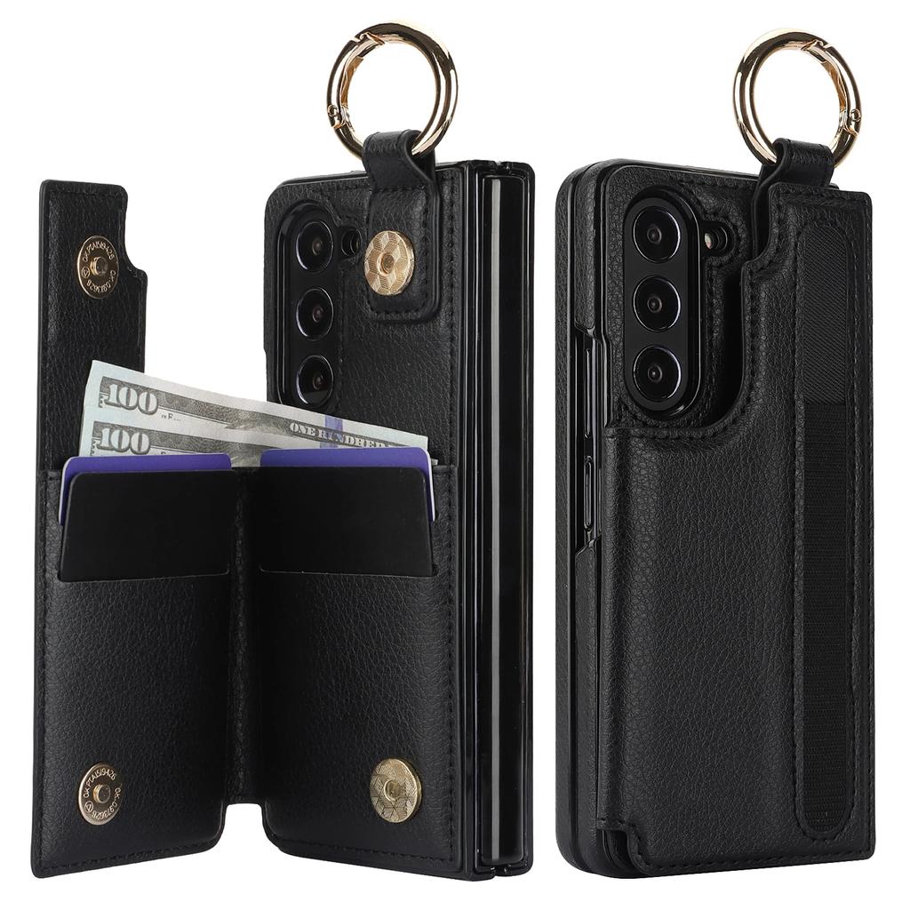 Чехол-кольцо из искусственной кожи для Samsung Galaxy Z Fold 6 5 4 3 Fold6 Fold5 Fold4 Fold3 Кошелек с держателем для ручки и слотом для карт (Нет ручки)