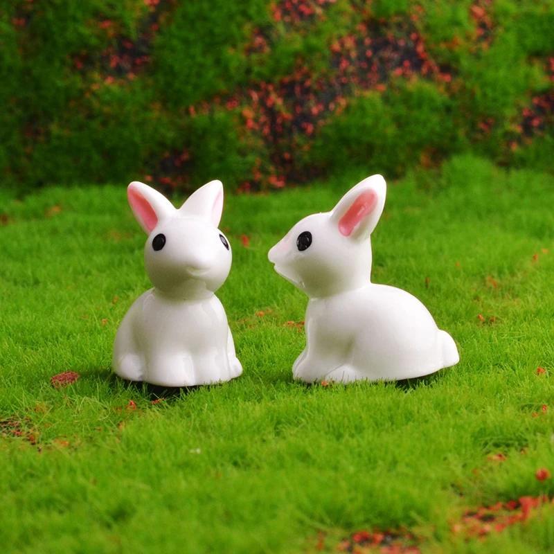 10 шт. Милые Мини Светящиеся Смоляные Кролики Миниатюрные 3D Маленькие Белые Кролики Украшение Микро Ландшафт Кукольный Домик Декор Игрушки Своими Руками