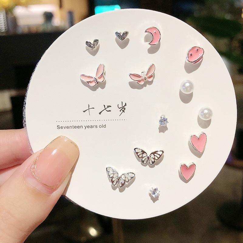 iF ME Корейские серьги-бабочки в форме сердца для женщин, комплект сережек для пирсинга в виде хрустальной звезды, модные аксессуары, ювелирные изделия