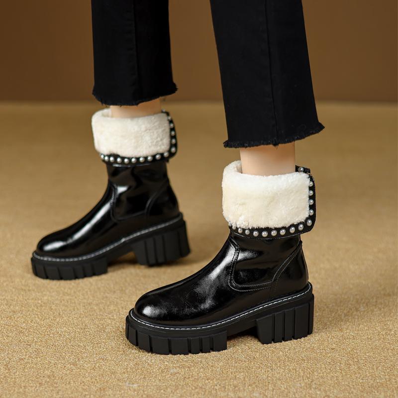 Размер 34-42 Ботинки из натуральной кожи, женские зимние ботинки с толстым мехом и пряжкой, ботильоны на платформе для женщин, обувь на платформе