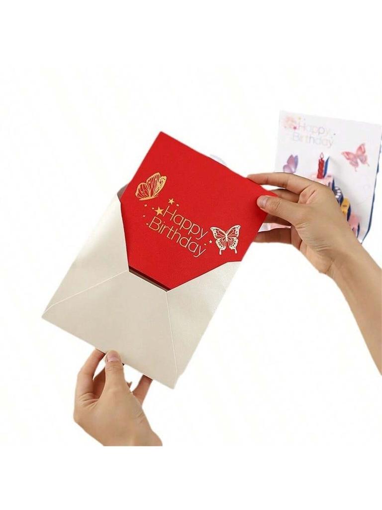 1Pc 3D Pop Up Birthday Cards,Butterfly And Cake Design,Birthday Pop Up Greeting Cards Laser Cut Happy Birthday Cards Including