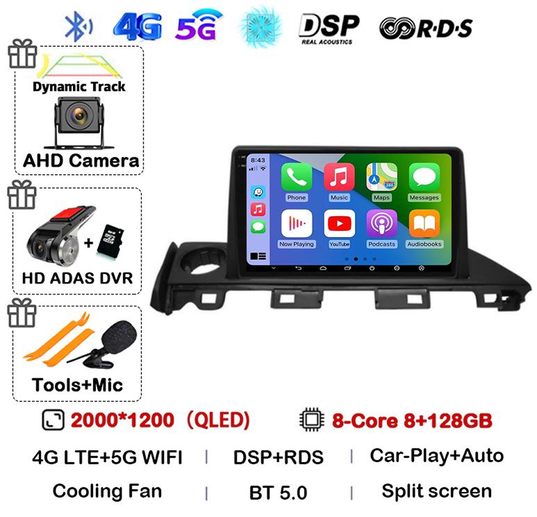 Android 14 Carplay Автомагнитола для Mazda 6 Atenza 3 2016 2017 2018 GPS 4G+WIFI Видеоплеер Мультимедиа Стерео Головное Устройство QLED