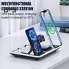 4 In 1 Wireless Charger Stand with Alarm Clock & Night Light Foldable Fast Charging Dock One-Key Lifting Smartwatch Charging Stand for IPhone