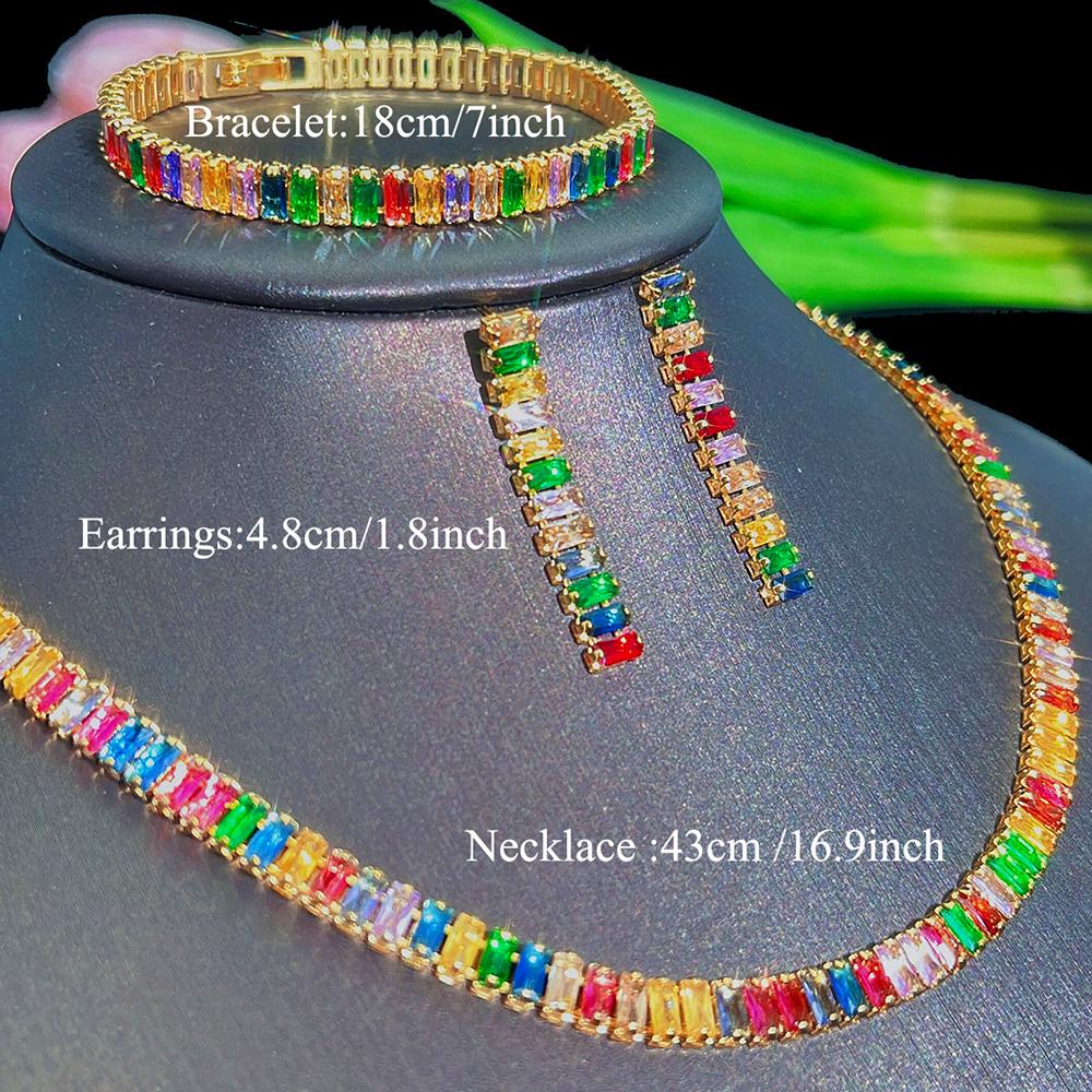 CMM 3 шт. топ блестящие многоцветные CZ индийские круглые колье-колье серьги браслет комплект ювелирных изделий выпускной банкетный костюм платье аксессуары