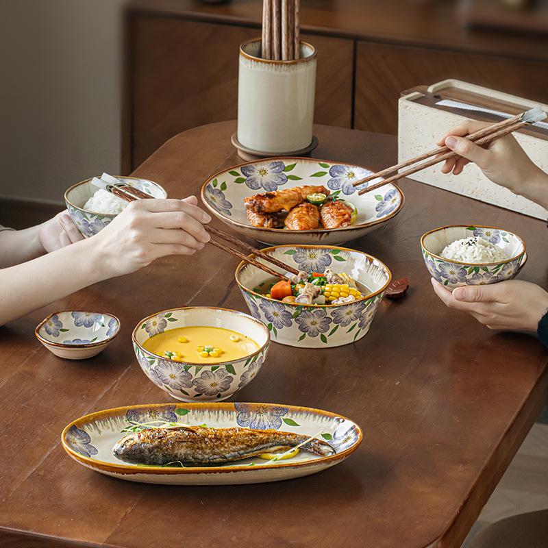 Клематис Серия Средневековая Специальная Форма Посуда Бытовая Рисовая Миска Керамическая Миска для Супа с Лапшой Блюдо Экспорт