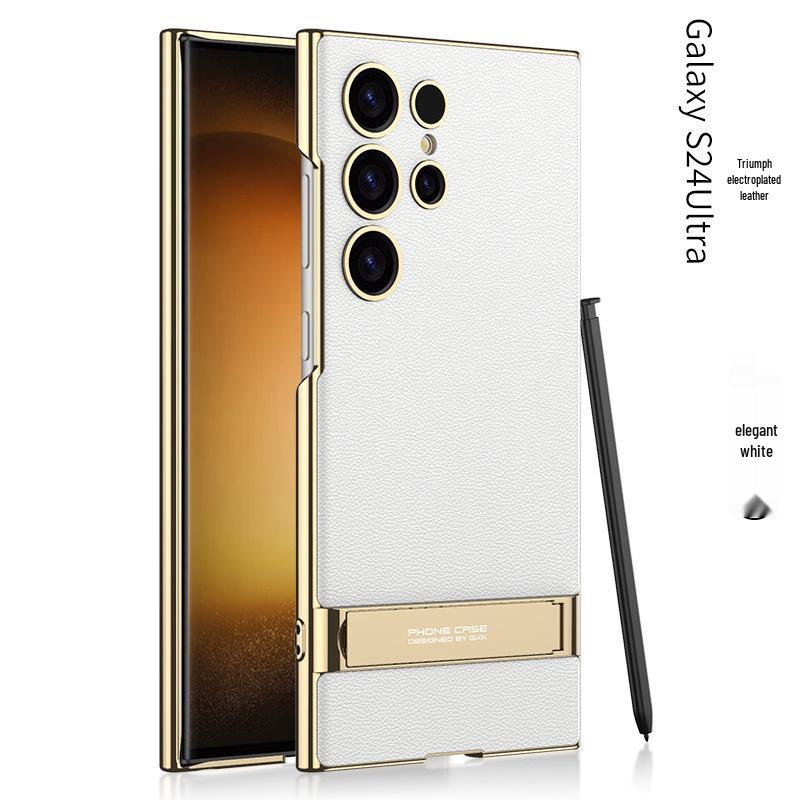 "Ультратонкий гальванизированный кожаный чехол-подставка для Samsung S24 Ultra/Plus - Противоударная защитная накладка"