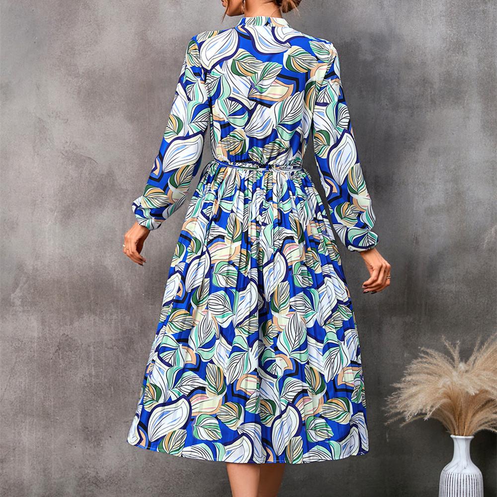 QICED Женская мода осень-зима с цветочным принтом и длинным рукавом с v-образным вырезом повседневные платья