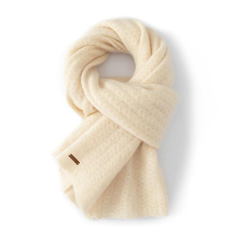 Women 100% Pure Cashmere Knit Scarf Textured Pattern Winter Warm Soft Cozy Fashion Casual Neck Warmer Cold Weather Accessory