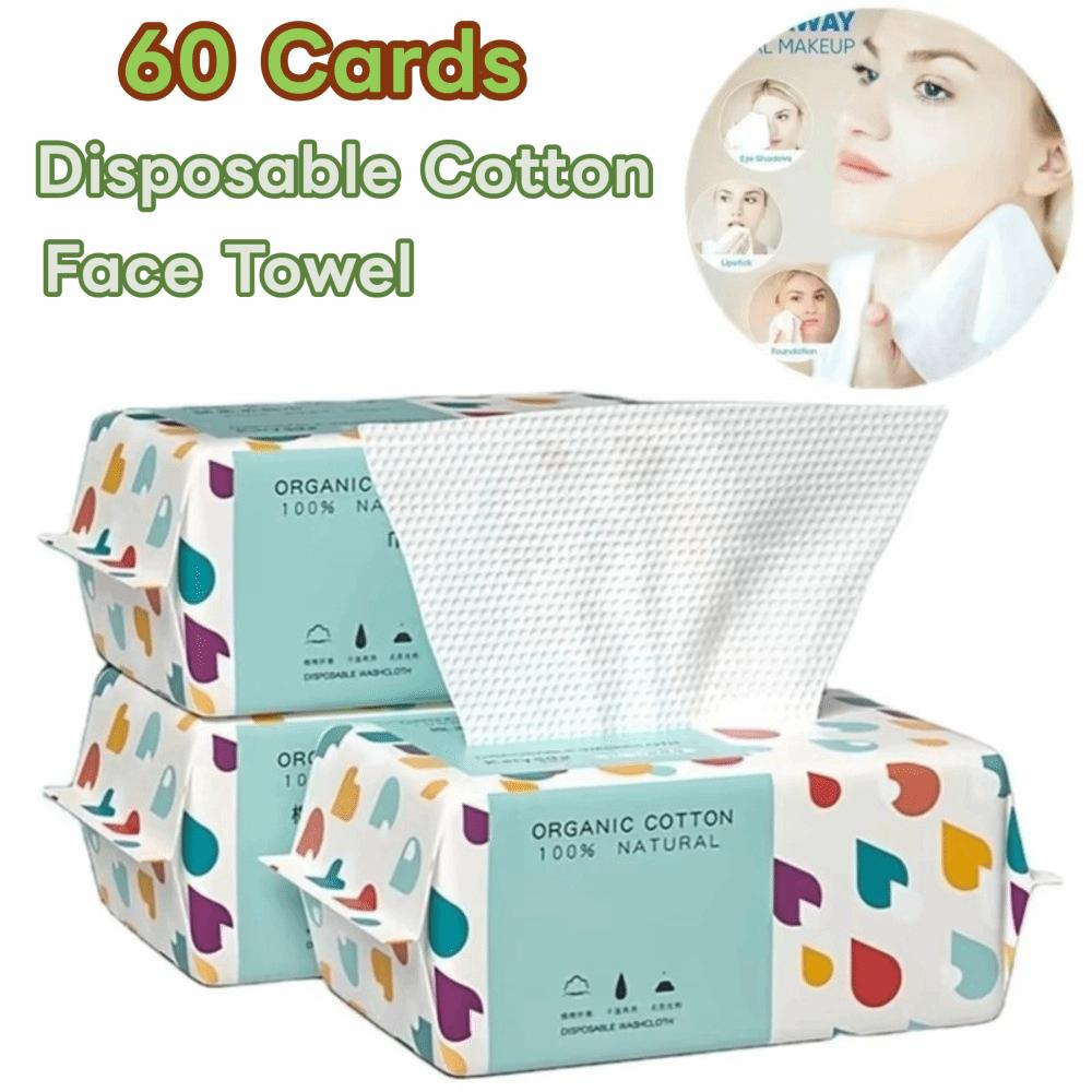 60 Cards Skin-friendly Soft Touch Disposable Cotton Face Towel  Travel Outdoor Use