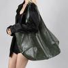 Ретро Супер Большая Сумка Через Плечо Женская Однотонная Сумка-Тоут из Мягкой Кожи Повседневная Сумка-Шоппер Под Мышку