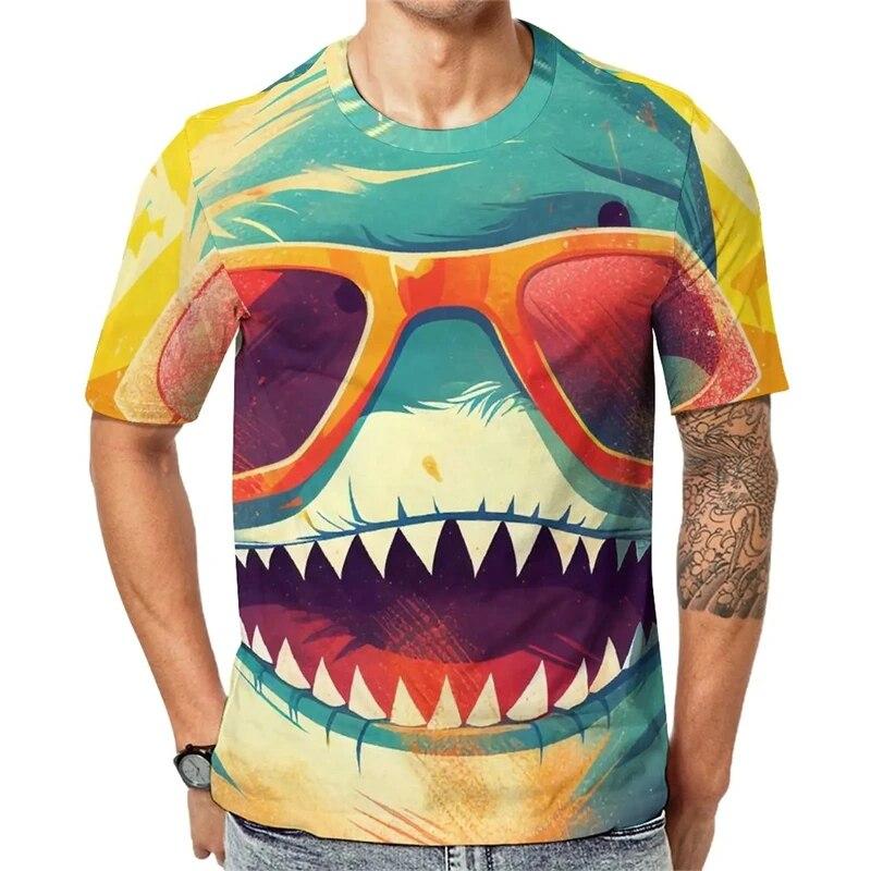 Новая футболка с принтом акулы в стиле аниме для мужчин, одежда, летняя уличная одежда, футболки в стиле Харадзюку с рисунком животных, повседневные топы с короткими рукавами