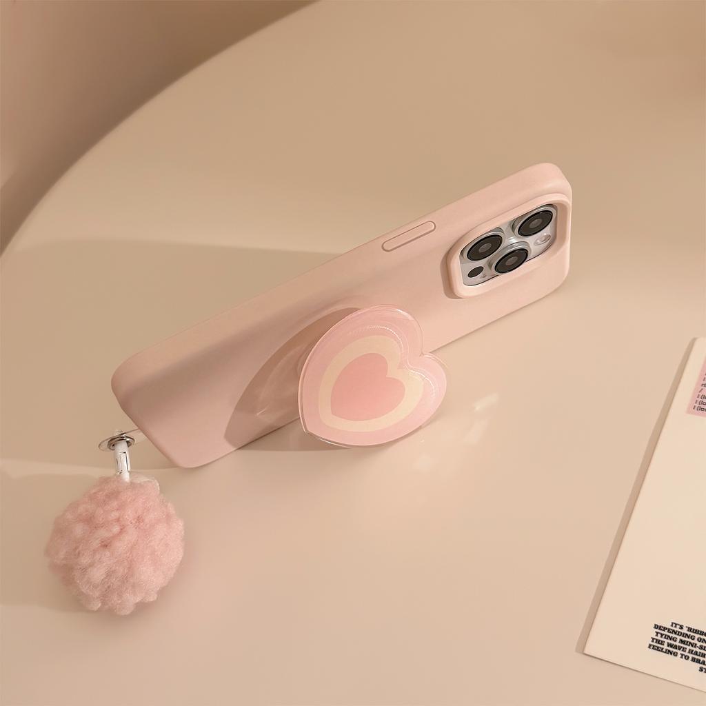 Pink Love Stand for IPhone16 Mobile Phone Case 15promax Apple 14 Suitable for 13 Hair Ball Bell 17