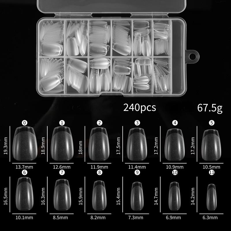 240pcs Half Cover Almond Pre-filed Nail Tips Half Matte XS Press On Fake Nail Extension for Small Tiny Nail Bed 12 Sizes In Box