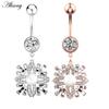 Alisouy 1pc Surgical Steel Crystal Zircon Flower Heart Leaf Bow-knot Dangle Button Navel Piercing Ring Belly Ring Body Jewelry