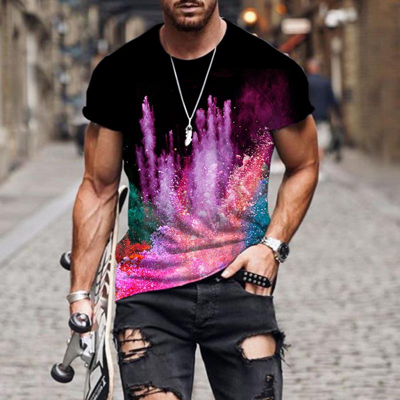 Summer Colorful 3D Digital Printed Short Sleeve Casual Loose Round Neck T-Shirts Men’s