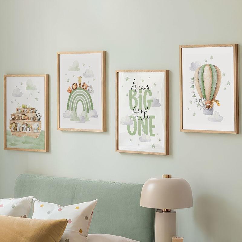 Воздушный шар Лев Тигр Жираф Радужный Корабль Настенное искусство для детской комнаты Холст Живопись Скандинавские Постеры и Принты Картины Декор для детской комнаты