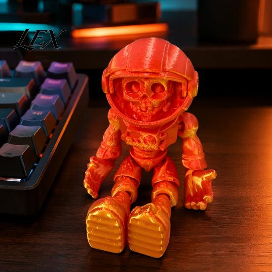 Hollow Skull Helmet Statue 3D Printed Astronaut Figurine, Articulated Skeleton Spaceman Action Figure, Window Display Ornament Halloween Movable