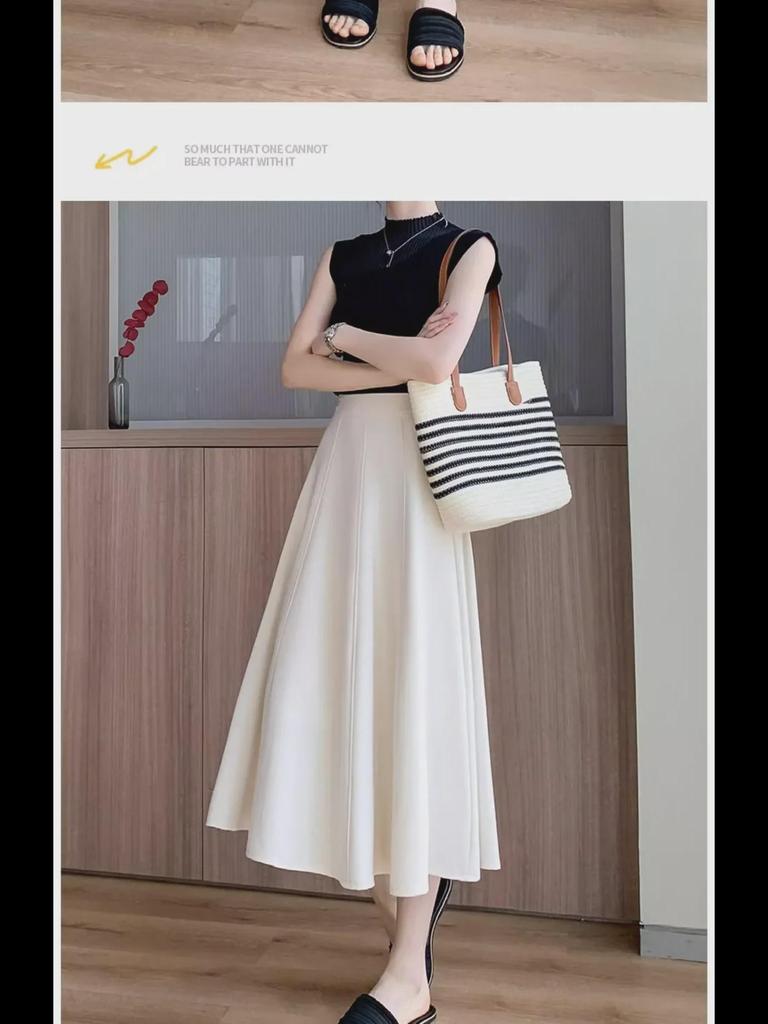 Лето 2024 года. Белая юбка А-силуэта с высокой талией — утягивающая, драпированная, прикрывающая живот юбка-зонтик для женщин