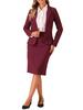 Женский деловой костюм Allegra K, Блейзер с длинным рукавом и юбка-карандаш, Комплект из 2 предметов, Однотонный, Повседневный, Для работы, Винно-красный, Размер XL