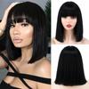 Short Straight Bob Wig with Bangs Shoulder Length for Women Black Red Color Synthetic High Temperature Fiber Wig