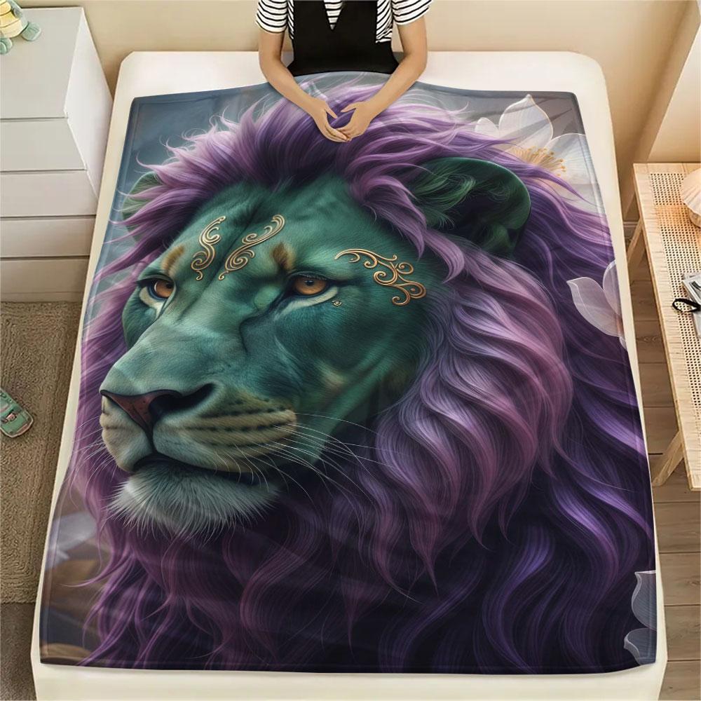1Pc Animalswearingflowers Print Flannel Blanket, High quality Comfortable for All Seasons, Home Decor, Warmth and Comfort, Perfect for Christmas Gifts