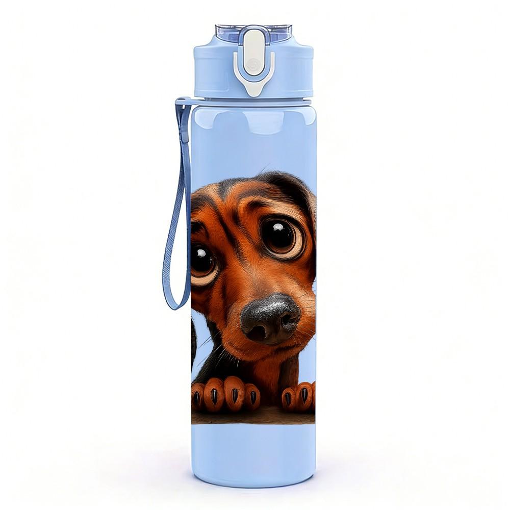 1PC Dachshund Dog Head Portrait Print 750ml Color Plastic Sports Water Bottle Leakproof Flip Straw Lid Suitable for Sports Office Home Use