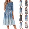 Women's Casual Fashion Round Neck Three Quarter Sleeve Print Midi Dress