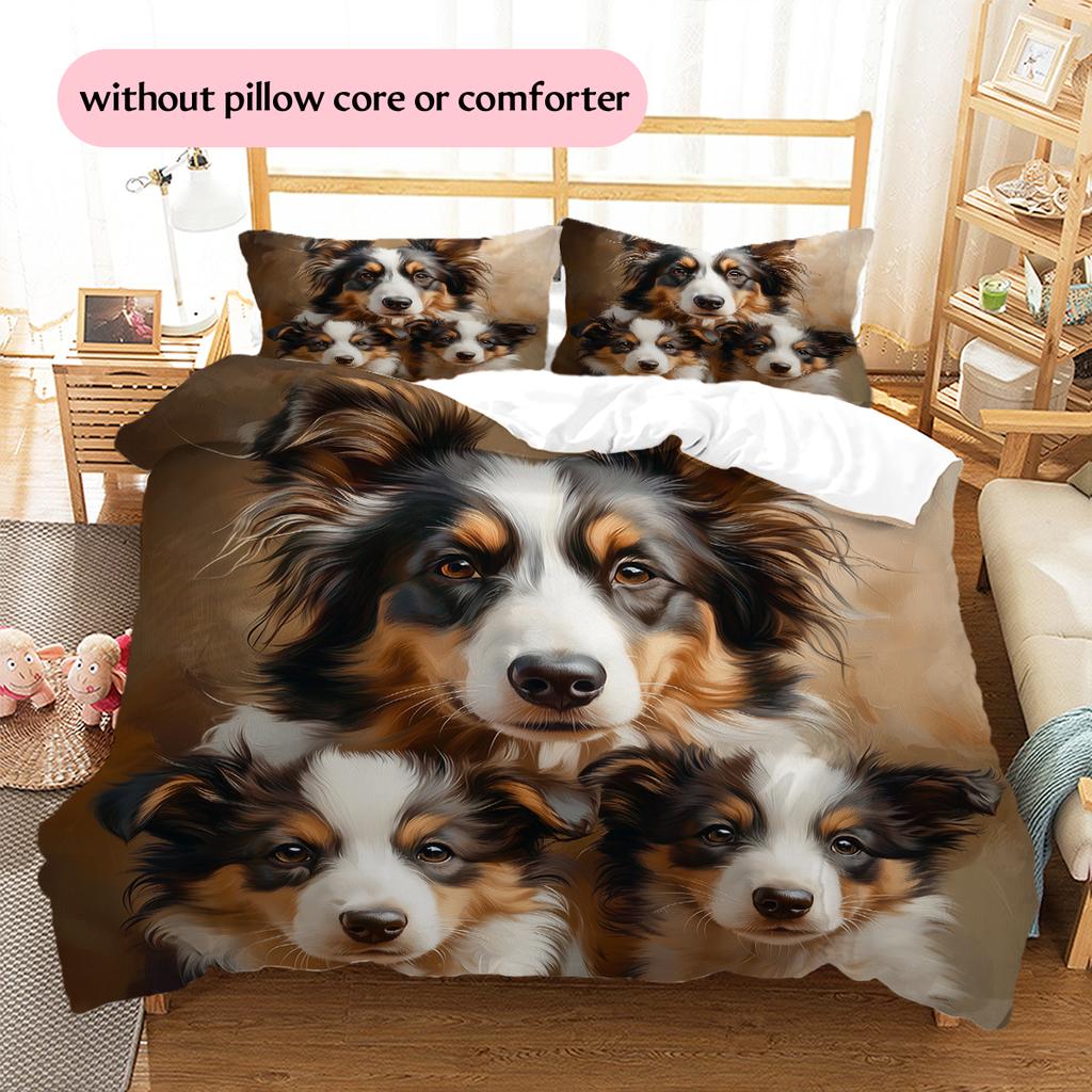 Border Collie Pattern Bedding Home Decoration Birthday Gift (1 * duvet cover + 2 * pillowcase, without core)