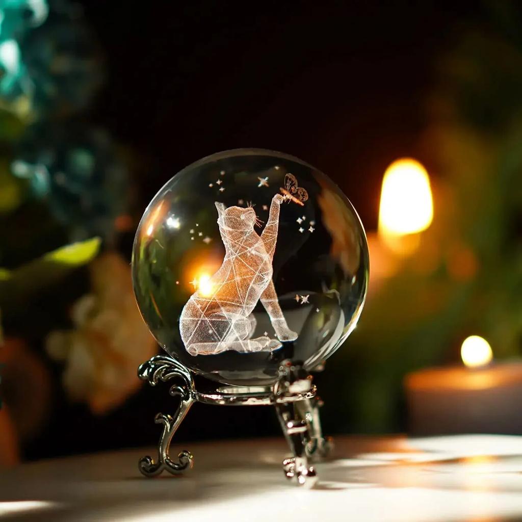 60 мм 3D хрустальный шар с лазерной гравировкой, стеклянные украшения, фигурка животного, коллекционные предметы, пресс-папье, домашний художественный декор с подставкой