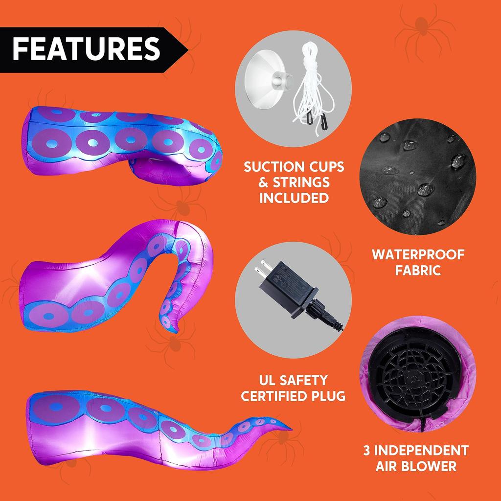 Joyfy Halloween Inflatable Outdoor 3 Pcs Giant Octopus Tentacle Broke Out from Window Blow Up Inflatable for Window Decoration