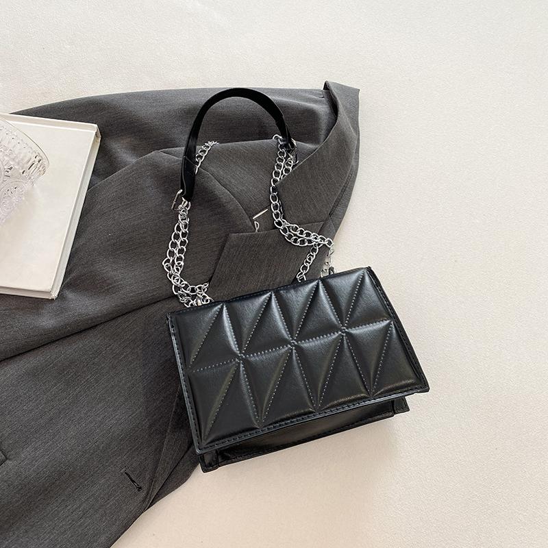 Твердые клетчатые сумки через плечо для женщин с цепочным декором, модная сумка через плечо для женщин для повседневного использования