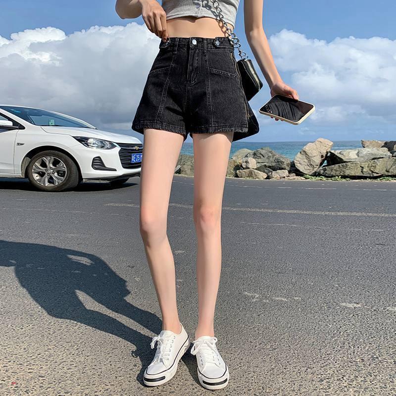 Youthful Comfortable Skinny Fashionable and Versatile Thin Section Denim Shorts Women Summer Side Zipper Straight High Waist A Letter Wide Leg Pants