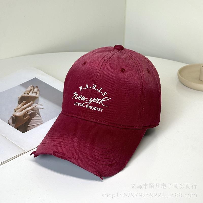 Street hole soft top baseball cap male and female couples students spring and summer sunshade fashion letter embroidered cap